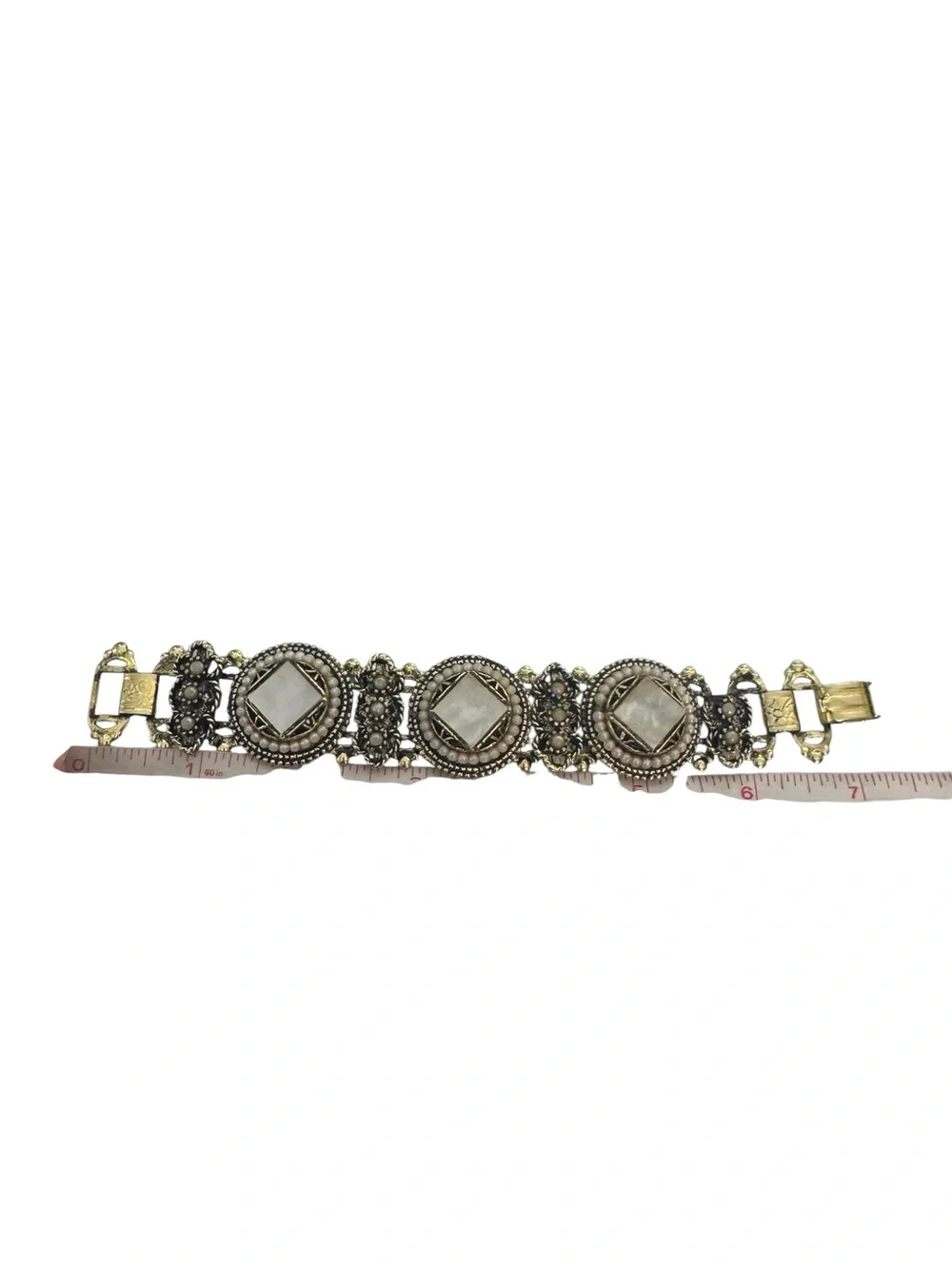 Vintage Mother of Pearl Medallion Link Bracelet